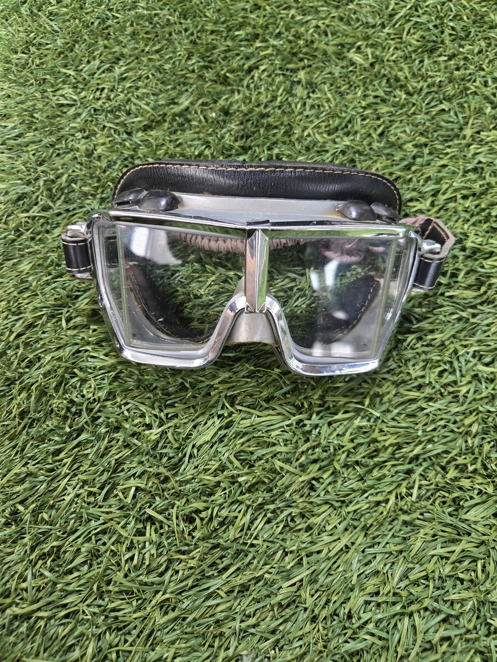 Vintage Climax 521 Motorcycle AviatClear Lens Motorcycle Goggles with Black Trim